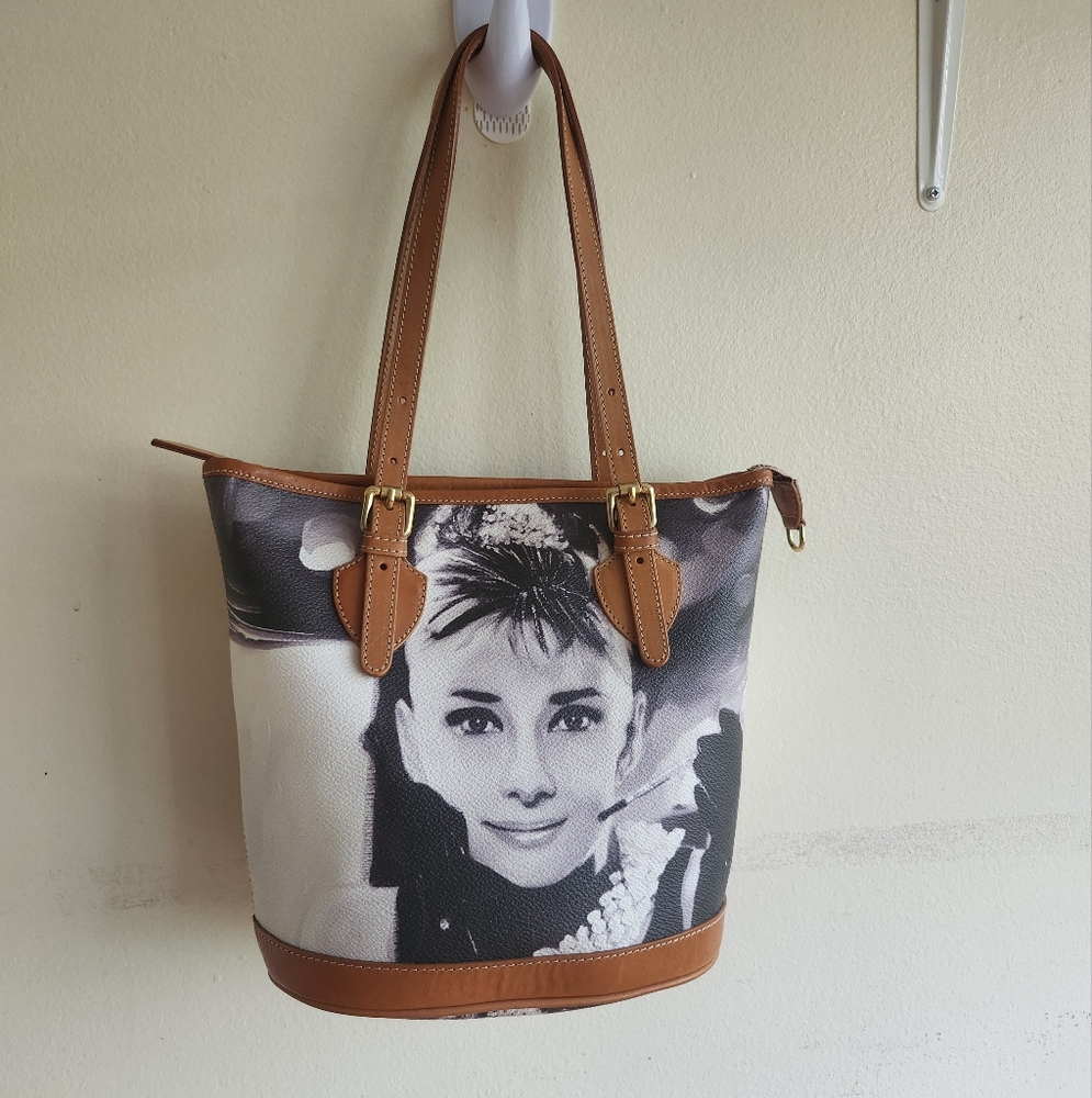 Bagghy Audrey Hepburn Made In Italy, Canvas And Leather Shoulder Bag, EUC